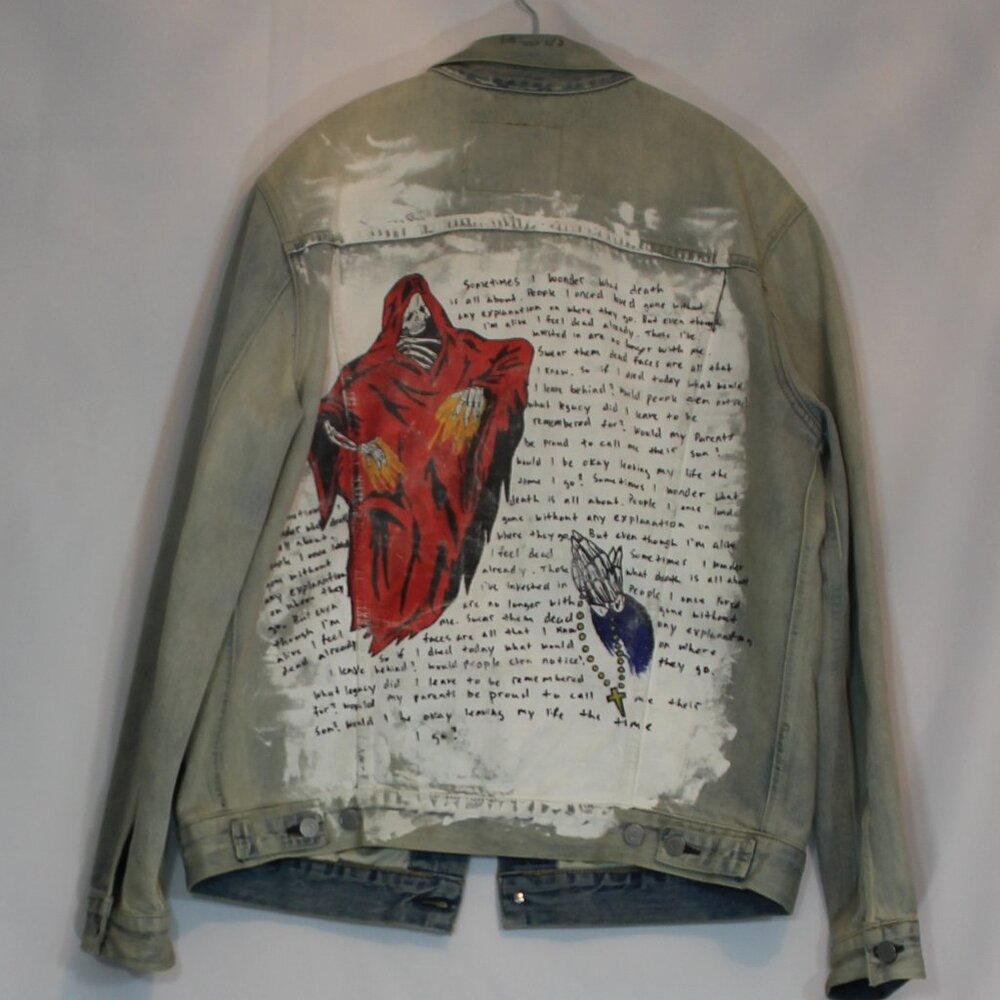 Levi's Strauss  Men's Denim Trucker Jacket  Get Ripped, Custom paint size Large